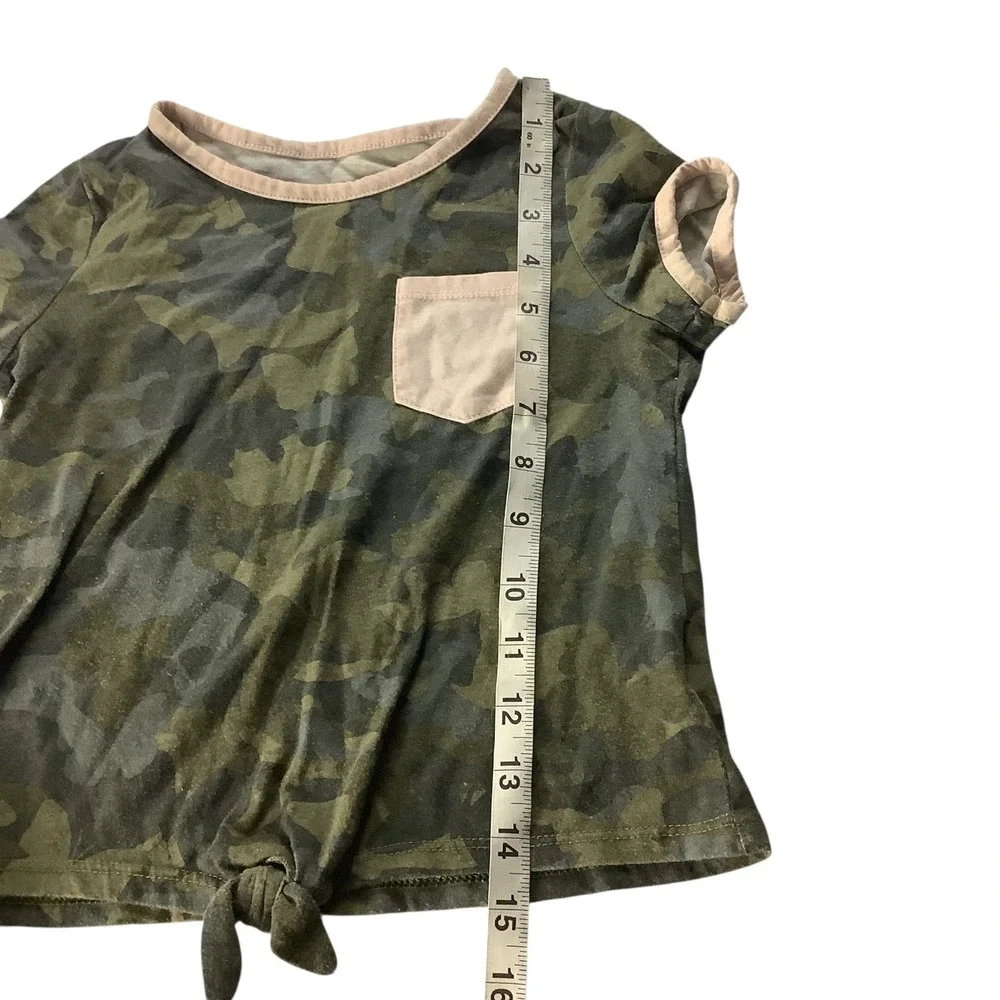 Epic Threads Girls Camo T-Shirt Tie Front‎ Pocket Tee Size 6 Green Crew Neck